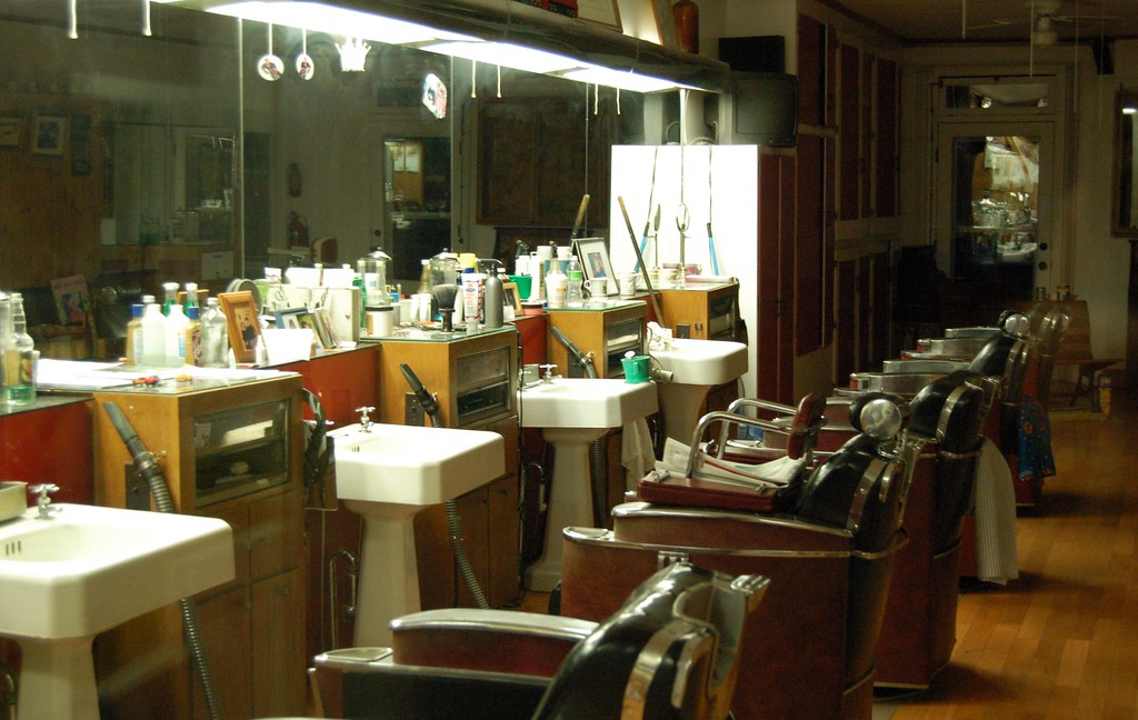 Classic barbershop interior with vintage chairs